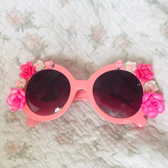 Girls Big Pink Dress Up Sunglasses with Flowers Beach Summer Vacation Floral - Picture 2 of 9